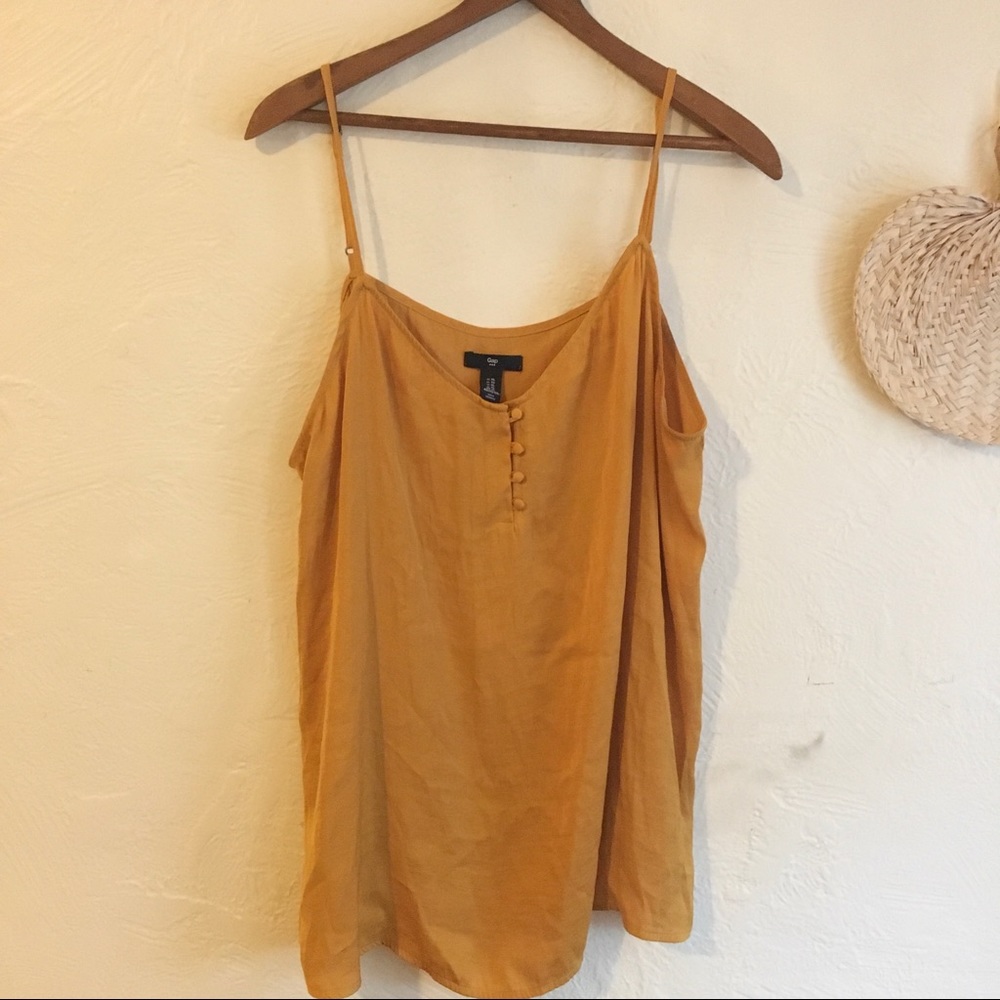 Silky golden yellow tank top with buttons